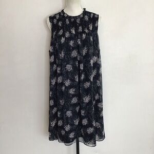 Joie Women Chic Blue Black Sleeveless Ruffle Neck Chiffon Midi Event Sundress XL